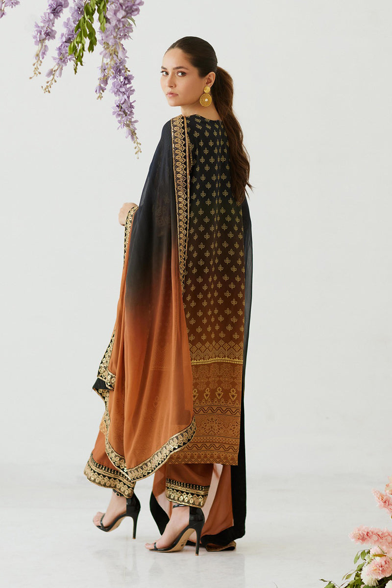 Mina Hasan | Signature Pret | Ombre Chunri - Luxury Dress - available at Maria Faisal in UK and USA.