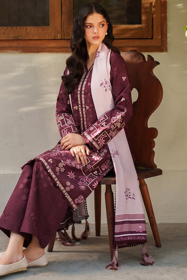 Farasha | Meline Premium Viscose 25 | Mauve Cream - Luxury Dress - available at Maria Faisal in UK and USA.