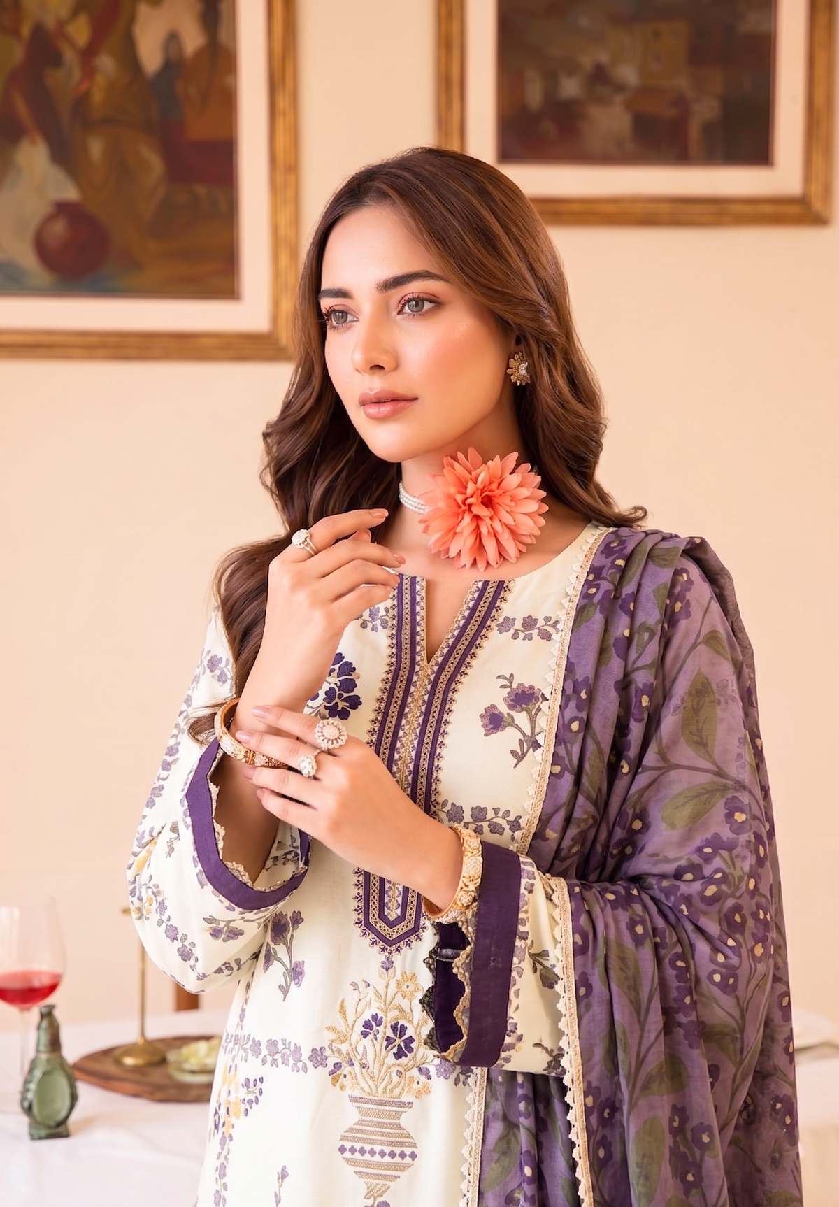 Faiza Faisal | FNF Printed Lawn | WHITY PLUM - Casual Dress - available at Maria Faisal in UK and USA.