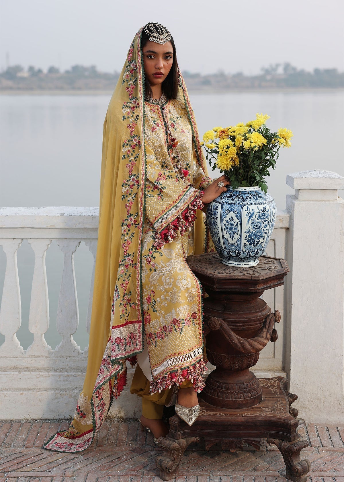 Hussain Rehar | Kalabagh Luxury Lawn 26 | Ochre - Luxury Dress - available at Maria Faisal in UK and USA.