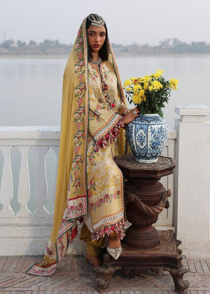 Hussain Rehar | Kalabagh Luxury Lawn 26 | Ochre - Luxury Dress - available at Maria Faisal in UK and USA.