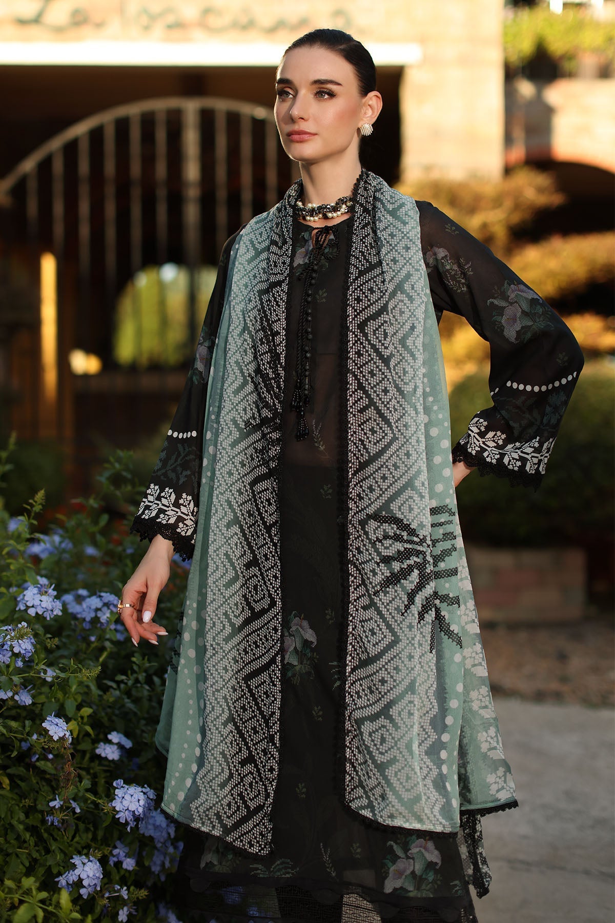 Nureh | Signature Prints 26 | SP-198 - Dress - available at Maria Faisal in UK and USA.