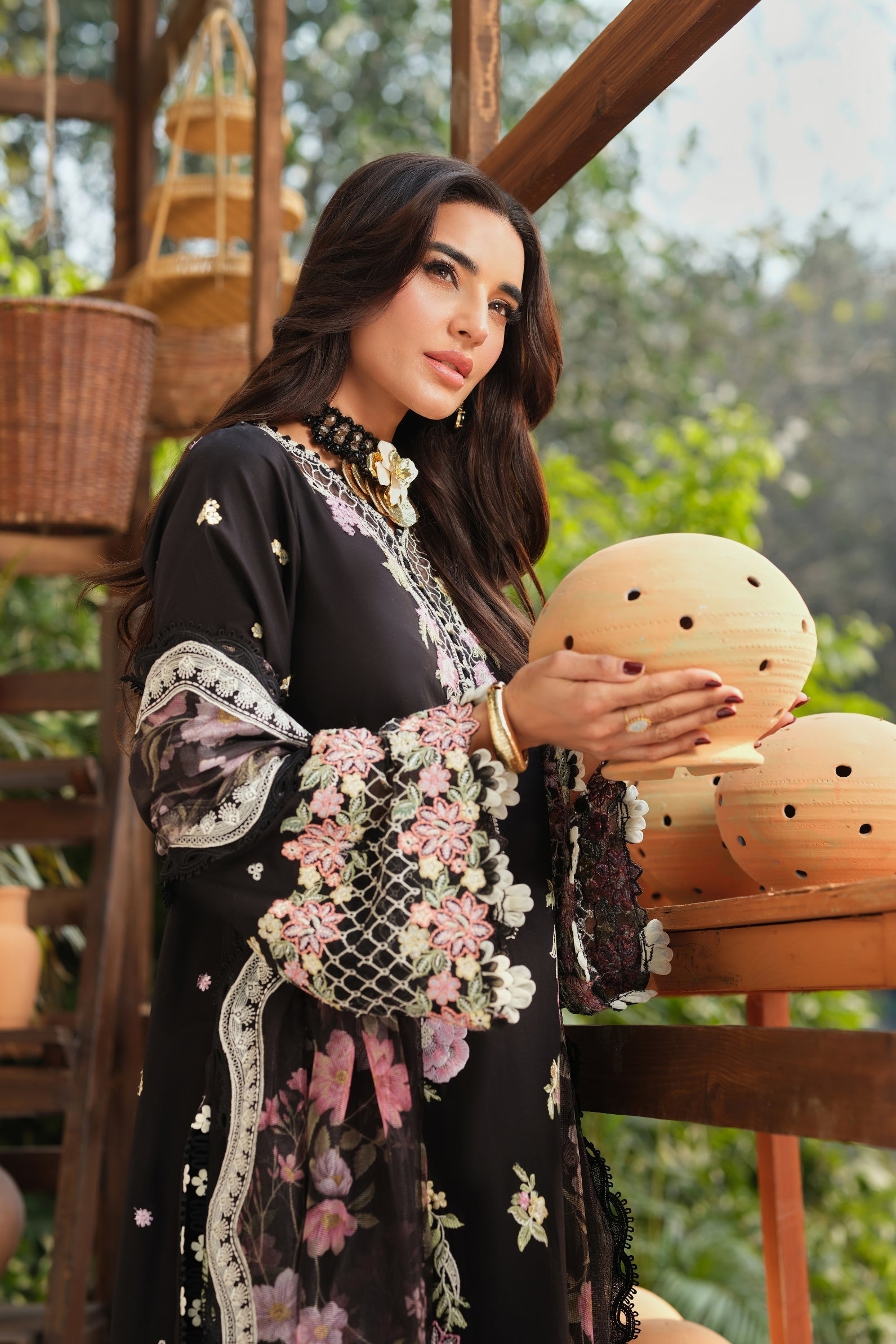 Maryam Hussain | Luxury Lawn 26 | Noir - Luxury Dress - available at Maria Faisal in UK and USA.