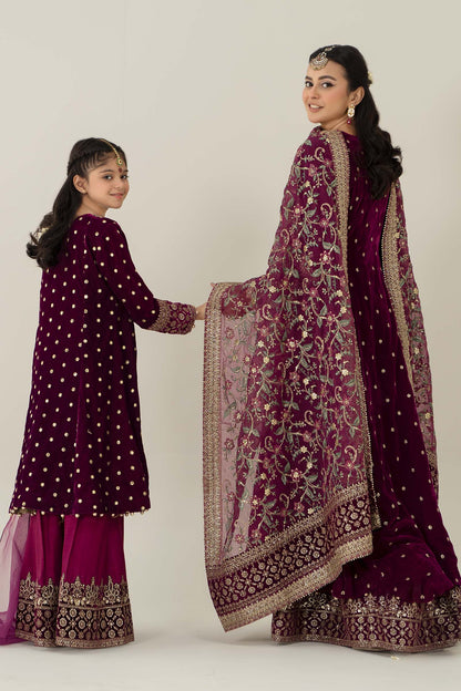 Maria B | 3 Piece Embroidered Velvet Suit | MKS-W24-38 by Maria Faisal - Registered Vendor of : Maria B - type : Kids Clothes - 100% original wedding dresses
