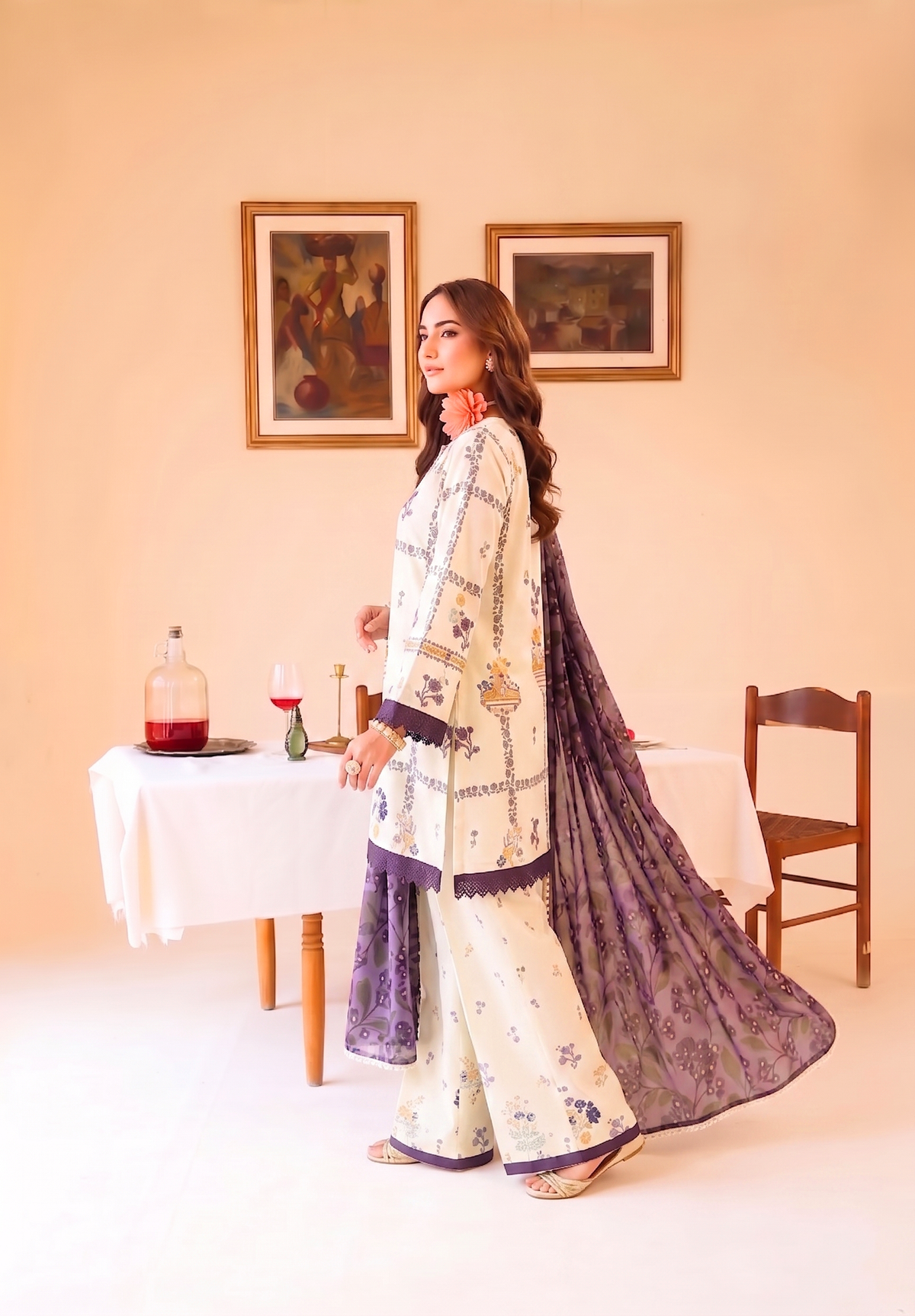 Faiza Faisal | FNF Printed Lawn | WHITY PLUM - Casual Dress - available at Maria Faisal in UK and USA.