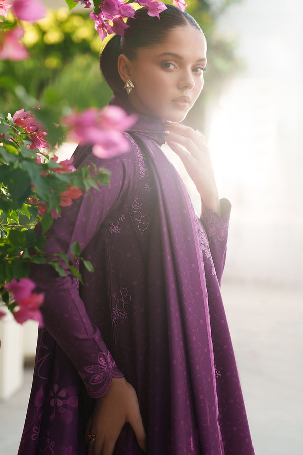 Farasha | Meline Premium Viscose 25 | Wild Plum - Luxury Dress - available at Maria Faisal in UK and USA.
