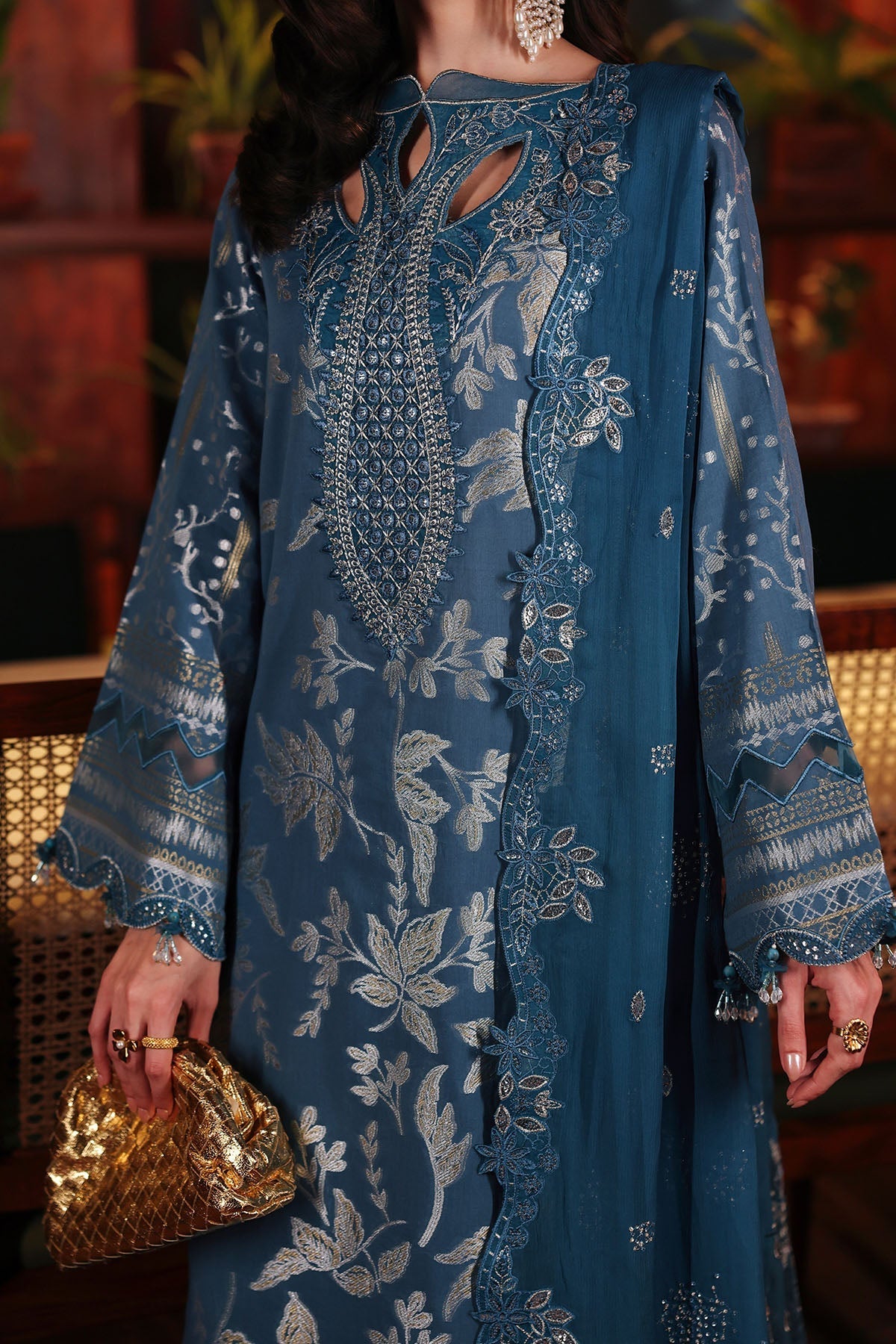 Nureh | Exclusive Jacquard | NE-223 - Luxury Dress - available at Maria Faisal in UK and USA.