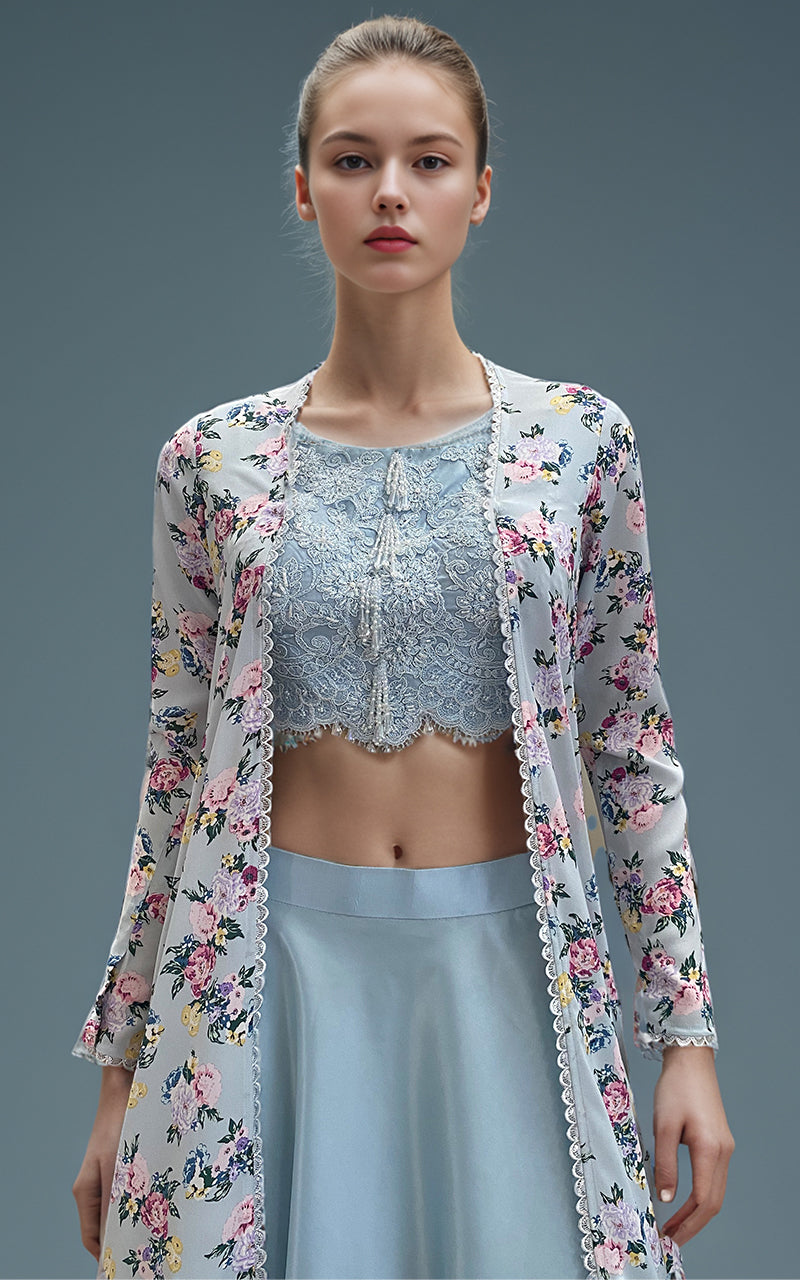 Threads and Motifs | Formal Dresses 25 | Embroidered Blouse With Skirt And Printed Jacket