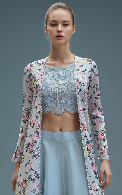 Threads and Motifs | Formal Dresses 25 | Embroidered Blouse With Skirt And Printed Jacket