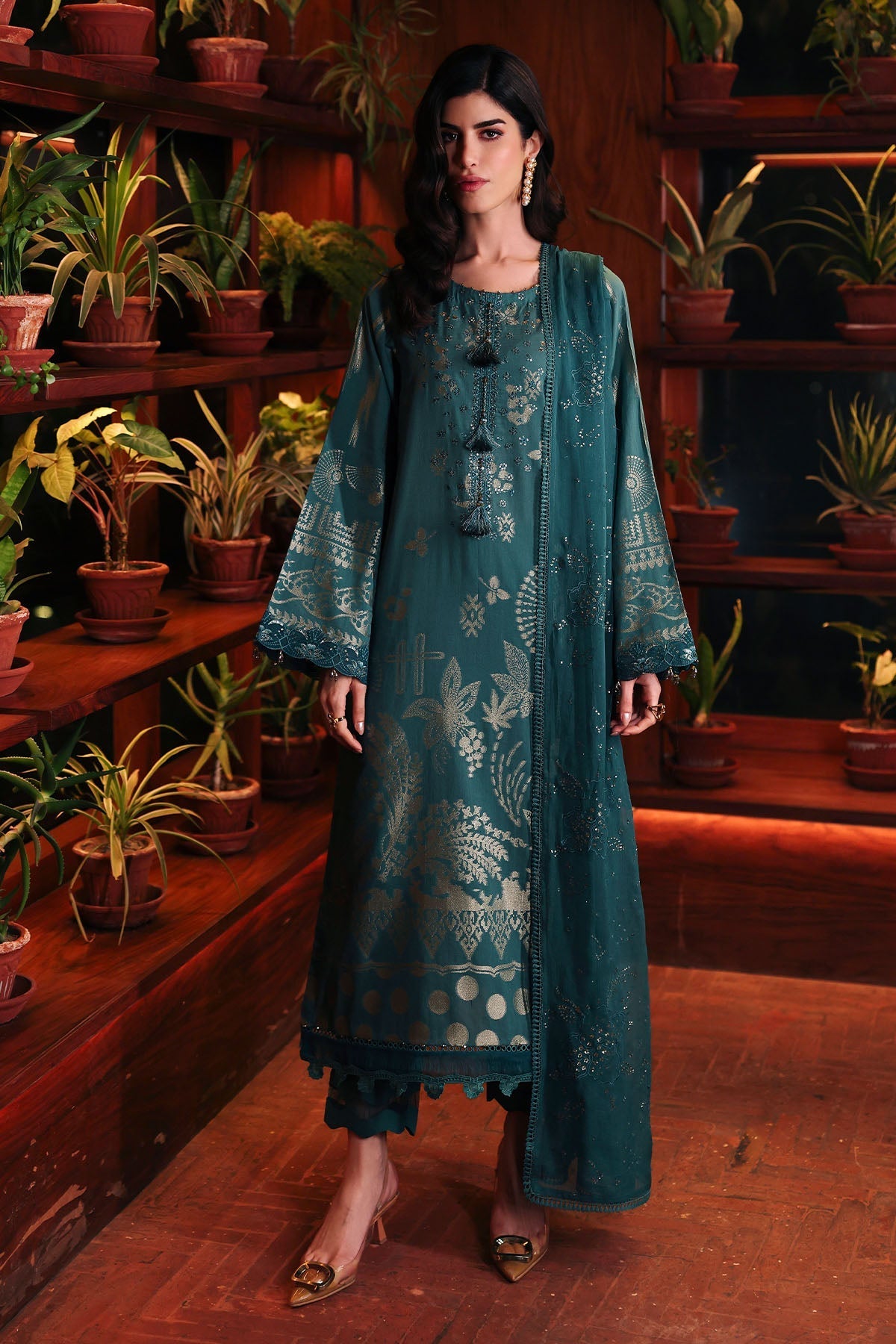 Nureh | Exclusive Jacquard | NE-224 - Luxury Dress - available at Maria Faisal in UK and USA.