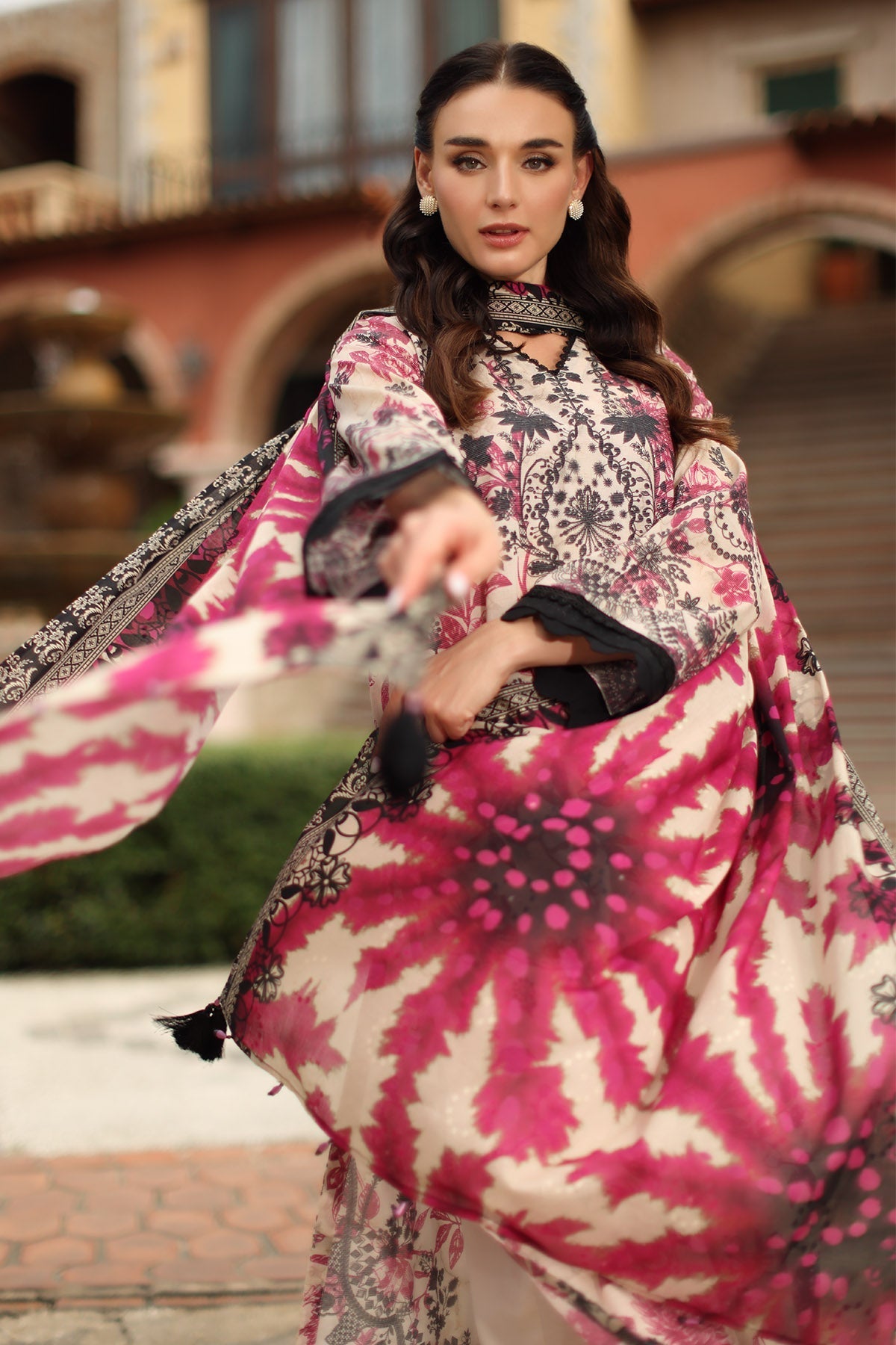 Nureh | Signature Prints 26 | SP-205 - Luxury Dress - available at Maria Faisal in UK and USA.