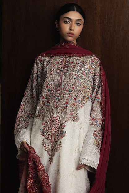  Model Wearing White Pima Lawn Long Shirt - Zara Shahjahan | Satori 2026 | Hikari-D7 - Ladies Clothes - Maria Faisal