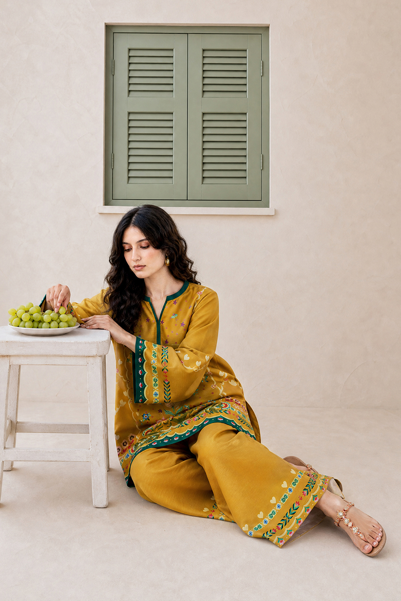 Saad Shaikh | Ease Fall Edit 26 | D-08 Co-ord Set Mustard - Casual Dress - available at Maria Faisal in UK and USA.