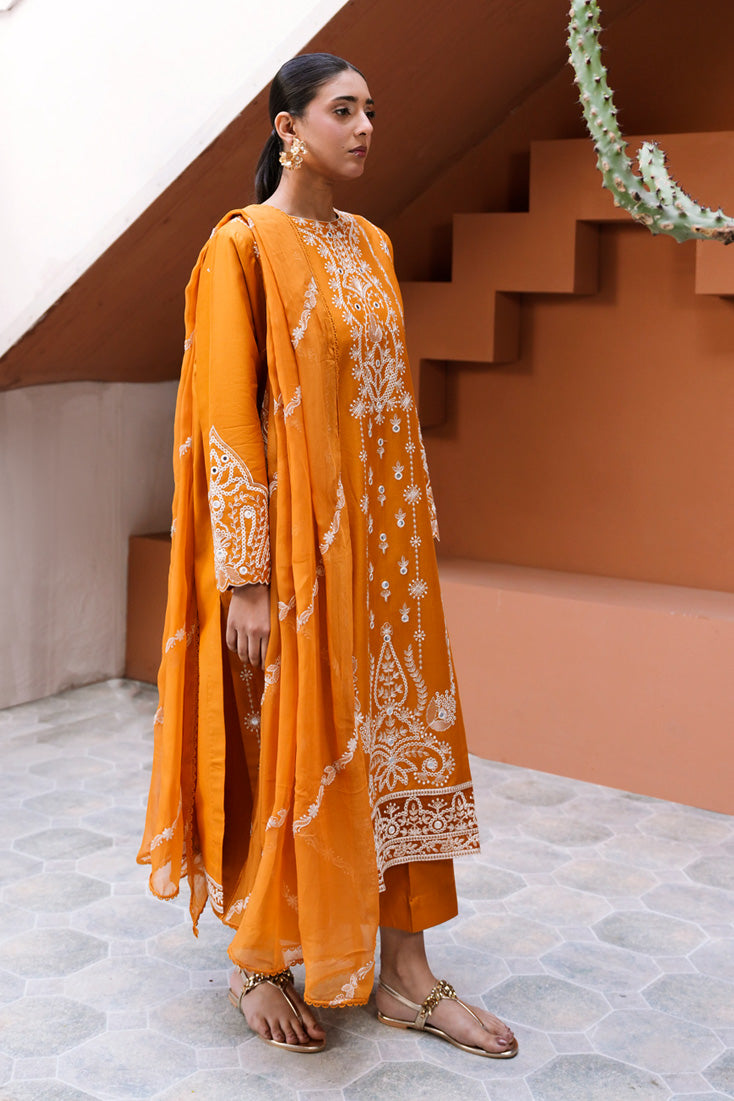 Marjjan | Leya Collection | MBL-95 (MUSTARD) - Luxury Dress - available at Maria Faisal in UK and USA.