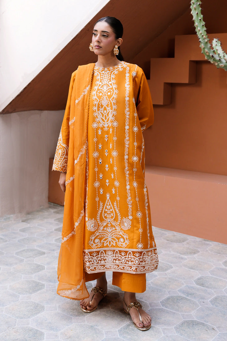 Marjjan | Leya Collection | MBL-95 (MUSTARD) - Luxury Dress - available at Maria Faisal in UK and USA.
