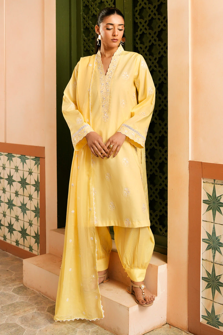 Marjjan | Leya Collection | MBL-100 (YELLOW) - Luxury Dress - available at Maria Faisal in UK and USA.
