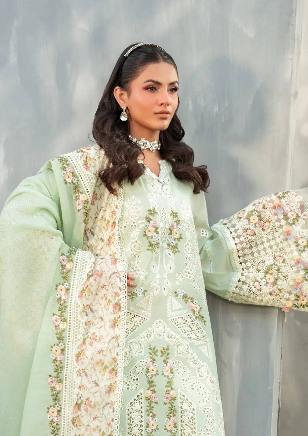 Elaf Premium | Luxury Lawn 25 | ELH-4B FROSTEL by Maria Faisal - Registered Vendor of : Elaf Premium - type : Ladies Clothes - 100% original wedding dresses