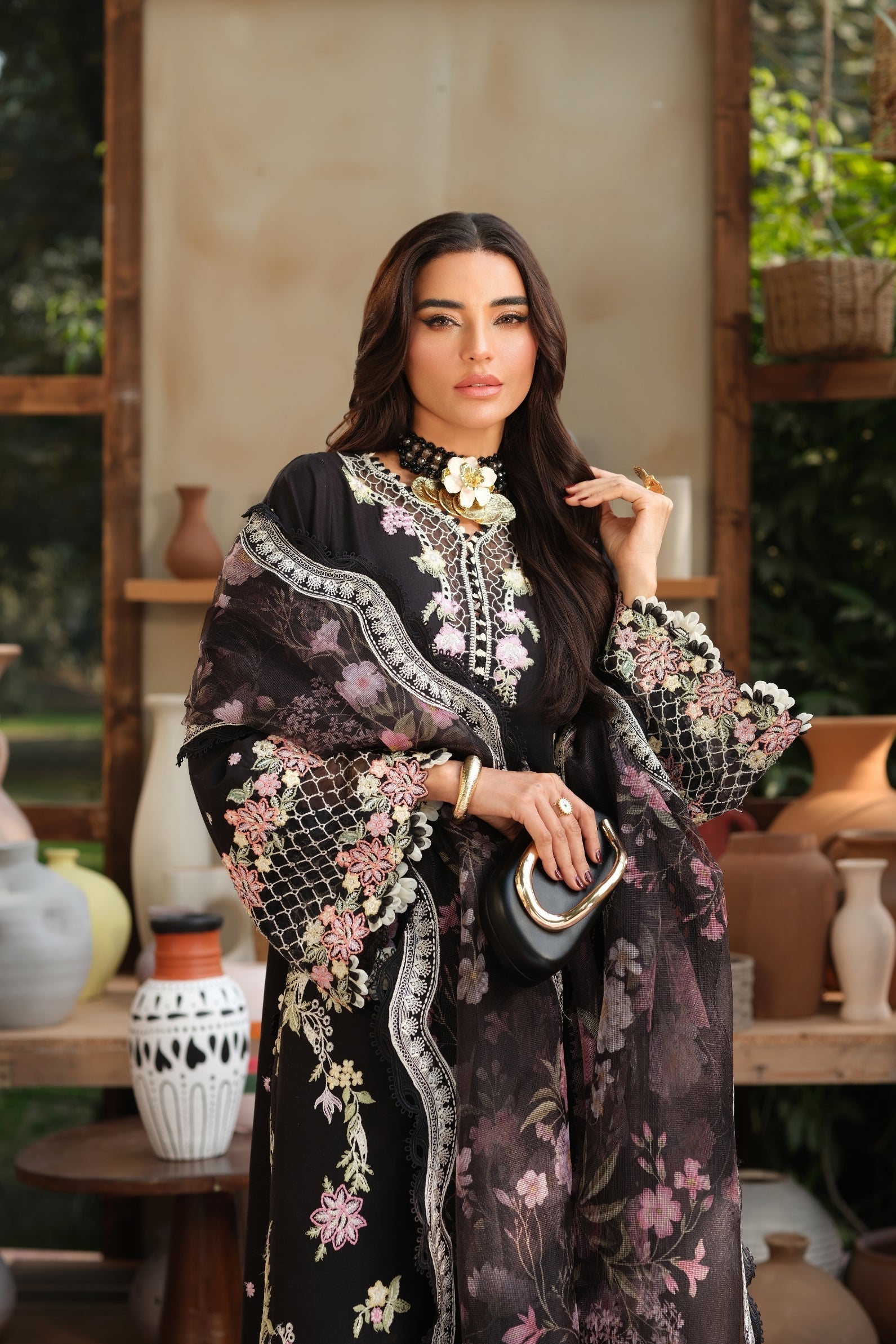 Maryam Hussain | Luxury Lawn 26 | Noir - Luxury Dress - available at Maria Faisal in UK and USA.