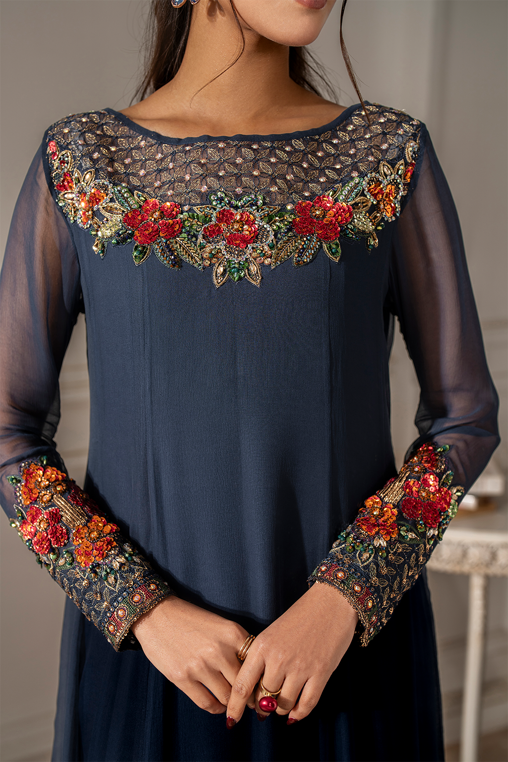 Iznik I Festive Formal I UE-412 Embroidered Chiffon - Ladies Clothes - Maria Faisal