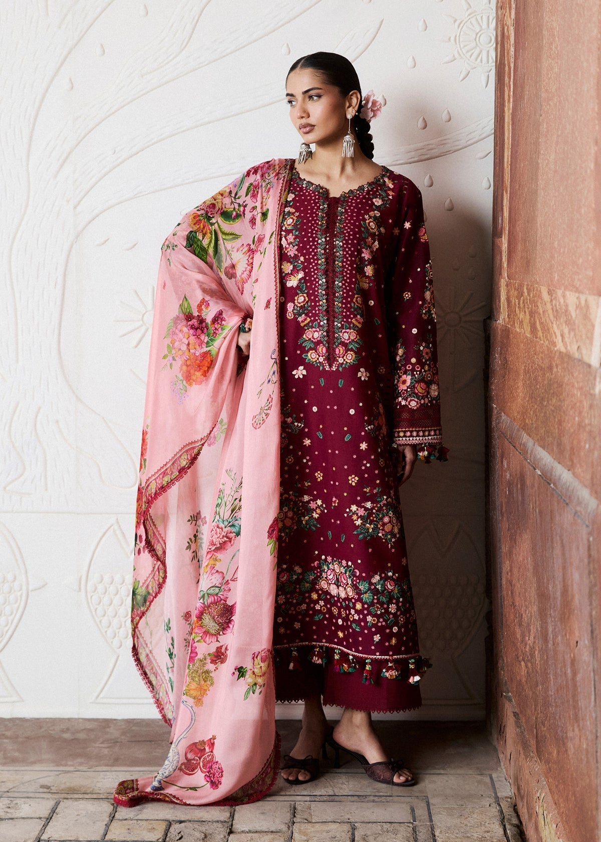 Hussain Rehar | Zan SS26 | Kestane - Luxury Dress - available at Maria Faisal in UK and USA.