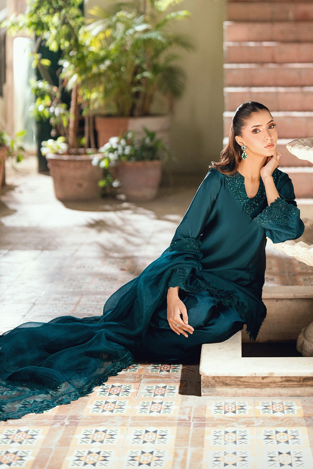 Azure | Vogue Formals | Teal Tiara - Formal Dress - available at Maria Faisal in UK and USA.