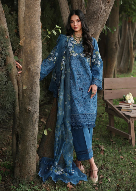 Sardinia | Tales of Petals | BLUE BLOSSOMS - Luxury Dress - available at Maria Faisal in UK and USA.