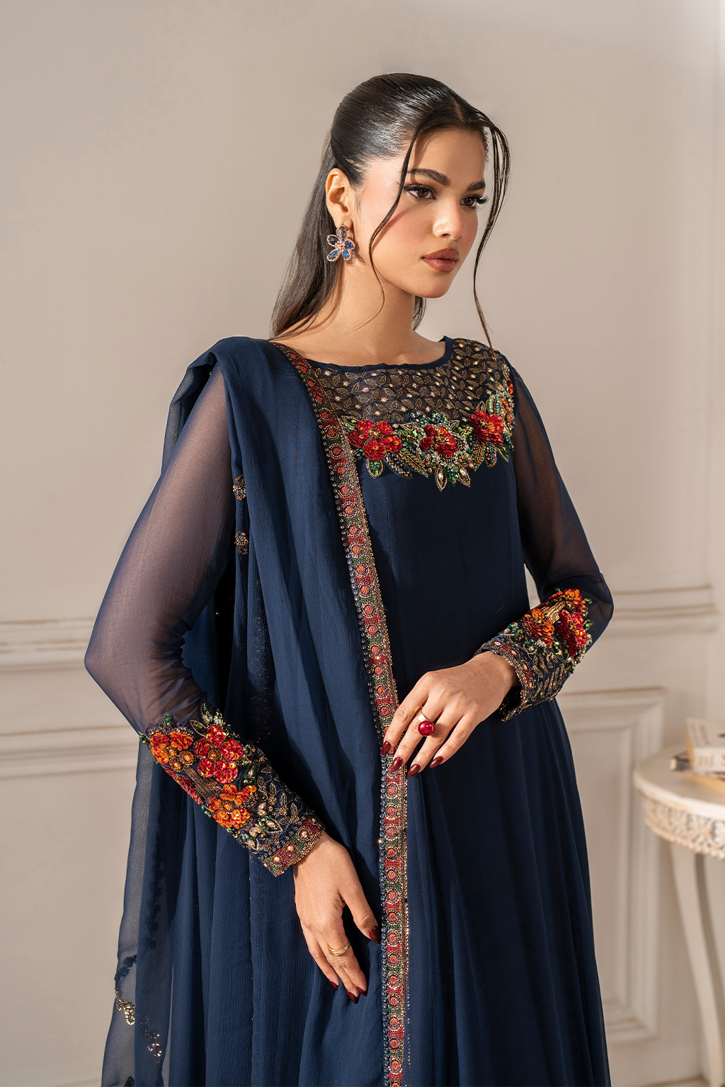 Iznik I Festive Formal I UE-412 Embroidered Chiffon - Ladies Clothes - Maria Faisal