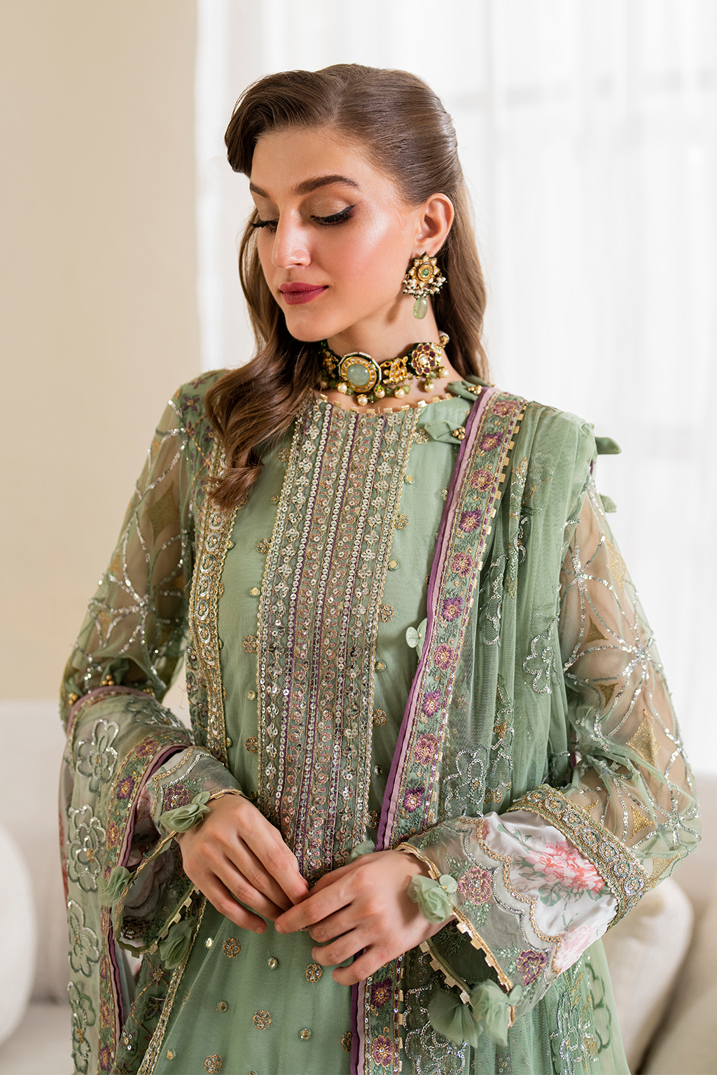 Iznik | Chinnon Chiffon | CC-41 Embroidered Net - Ladies Clothes - Maria Faisal