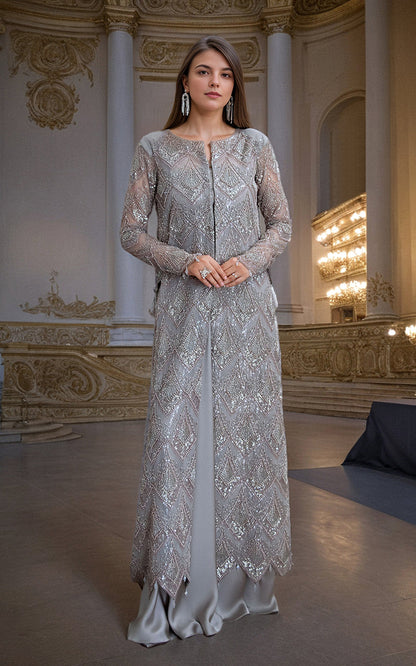 Threads and Motifs | Formal Dresses 25 | Net Embroidered Jacket with Skirt - Ladies Clothes - Maria Faisal