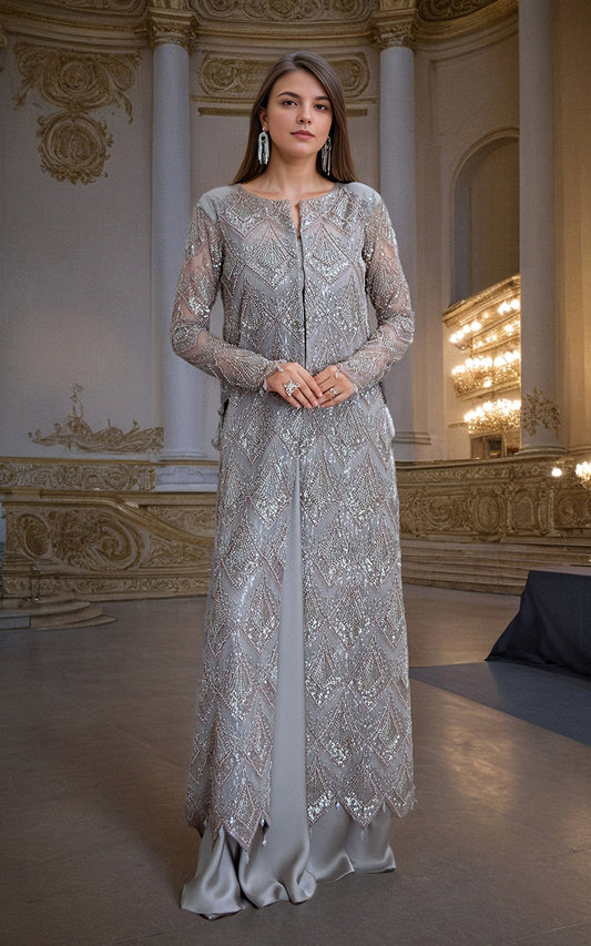 Threads and Motifs | Formal Dresses 25 | Net Embroidered Jacket with Skirt - Ladies Clothes - Maria Faisal