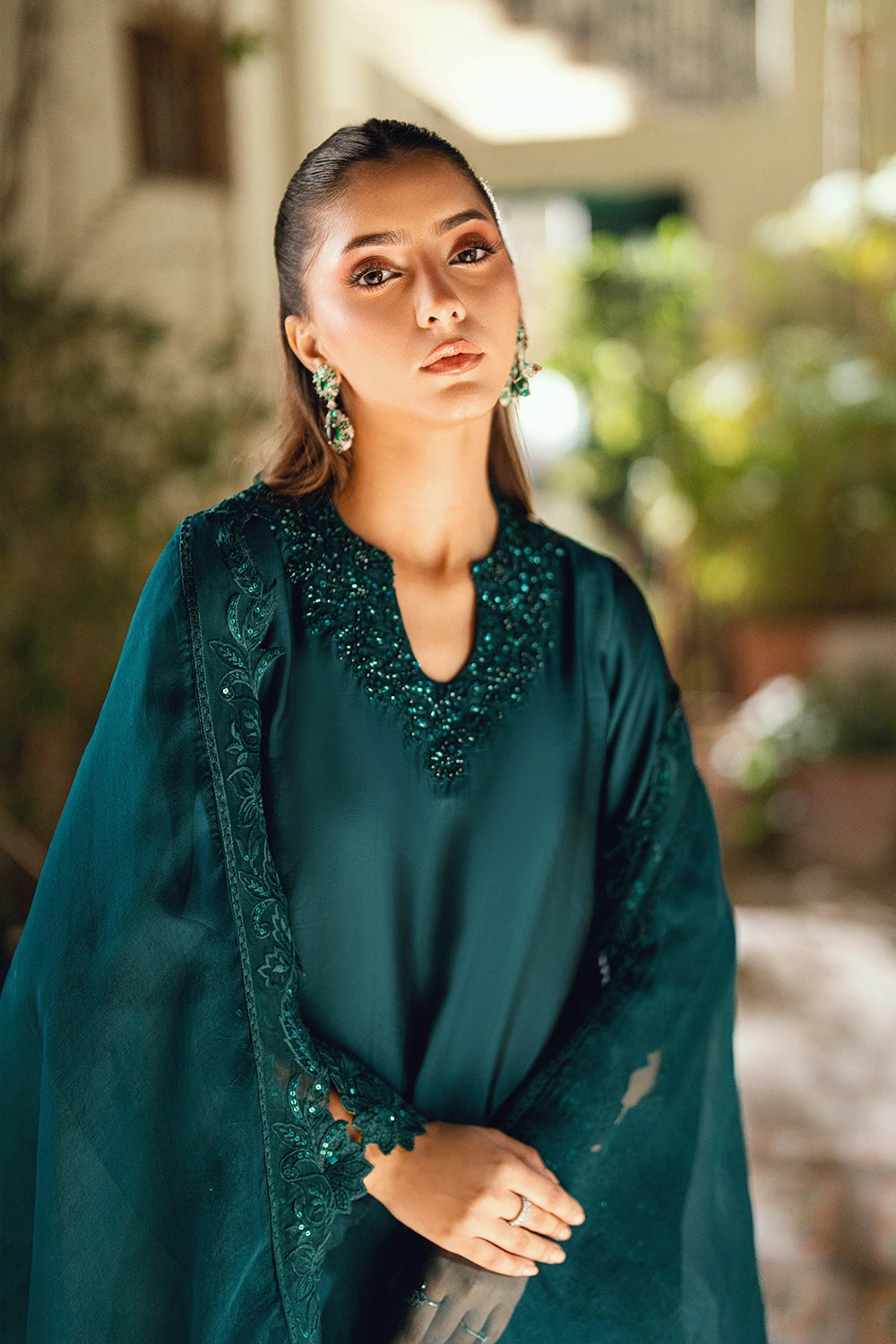 Azure | Vogue Formals | Teal Tiara - Formal Dress - available at Maria Faisal in UK and USA.