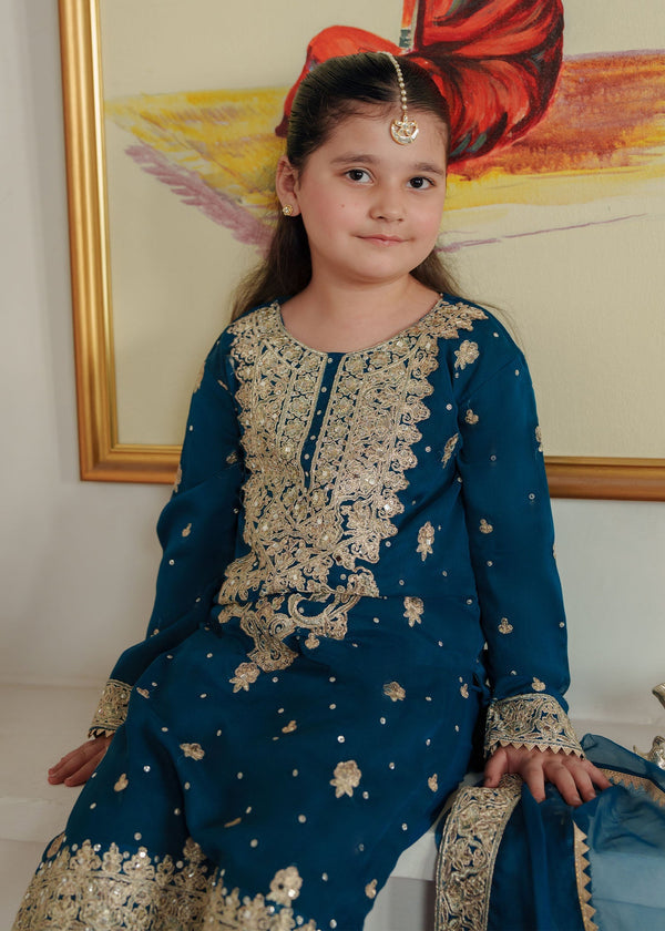 3 Piece Embroidered Chiffon Suit - Kids Clothing - available at Maria Faisal in UK and USA.