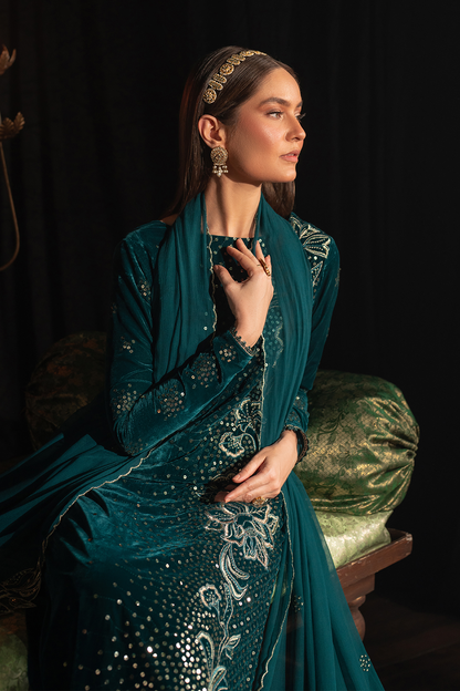 Iznik | Velvet 25 | IV-47 Embroidered Velvet - Formal Dress - available at Maria Faisal in UK and USA.