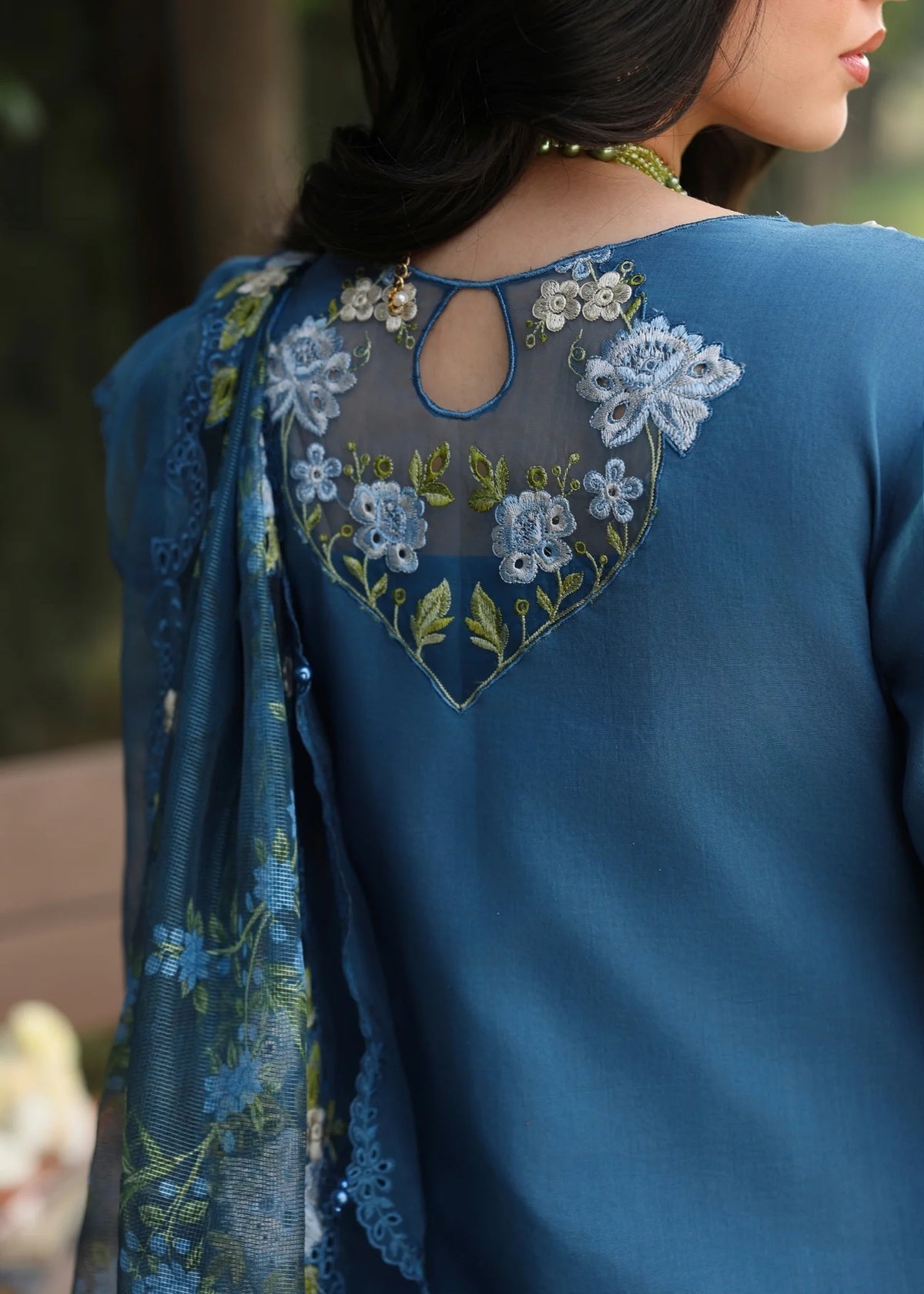 Sardinia | Tales of Petals | BLUE BLOSSOMS - Luxury Dress - available at Maria Faisal in UK and USA.
