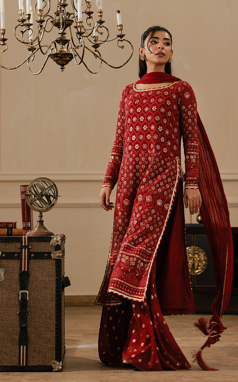 Threads and Motifs | Formal Dresses 25 | Embroidered Shirt With Gharara And Dupatta - Ladies Clothes - Maria Faisal