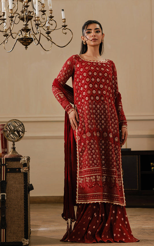 Threads and Motifs | Formal Dresses 25 | Embroidered Shirt With Gharara And Dupatta - Ladies Clothes - Maria Faisal