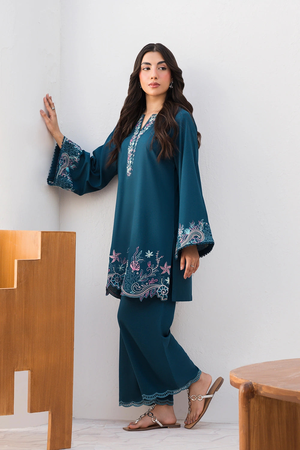 Azure | Chic Essentials | Aquamarine - Casual Dress - available at Maria Faisal in UK and USA.