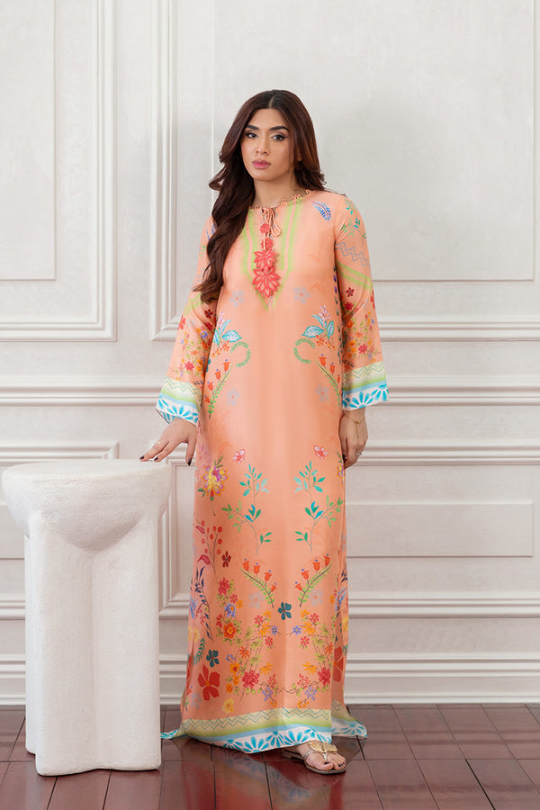 Mina Hasan | Eid ul Adha 26 | Coral Floral - Luxury Dress - available at Maria Faisal in UK and USA.