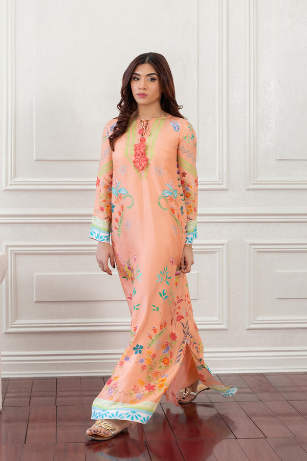 Mina Hasan | Eid ul Adha 26 | Coral Floral - Luxury Dress - available at Maria Faisal in UK and USA.