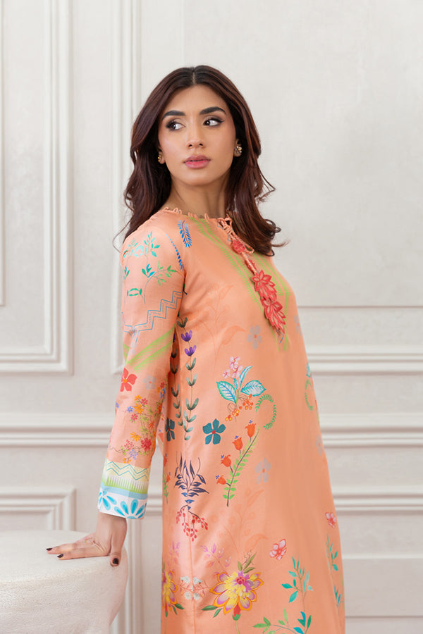 Mina Hasan | Eid ul Adha 26 | Coral Floral - Luxury Dress - available at Maria Faisal in UK and USA.