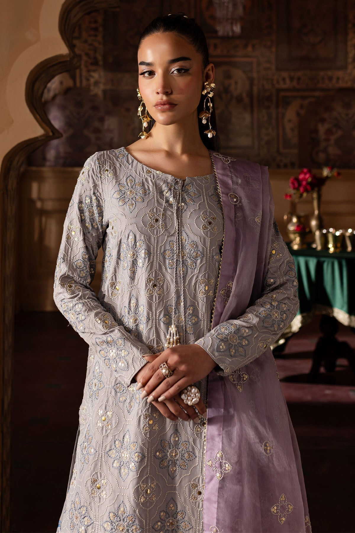 Nureh | Nur Mahal Formals | NE-142 - Designer Dress with Intricate embroidery and embellishments. Shop elegent wedding dress at Maria Faisal.
