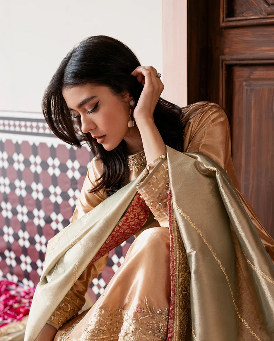 Mushq | Sunehri Lama Silk | Parisa - Formal Dress - available at Maria Faisal in UK and USA.
