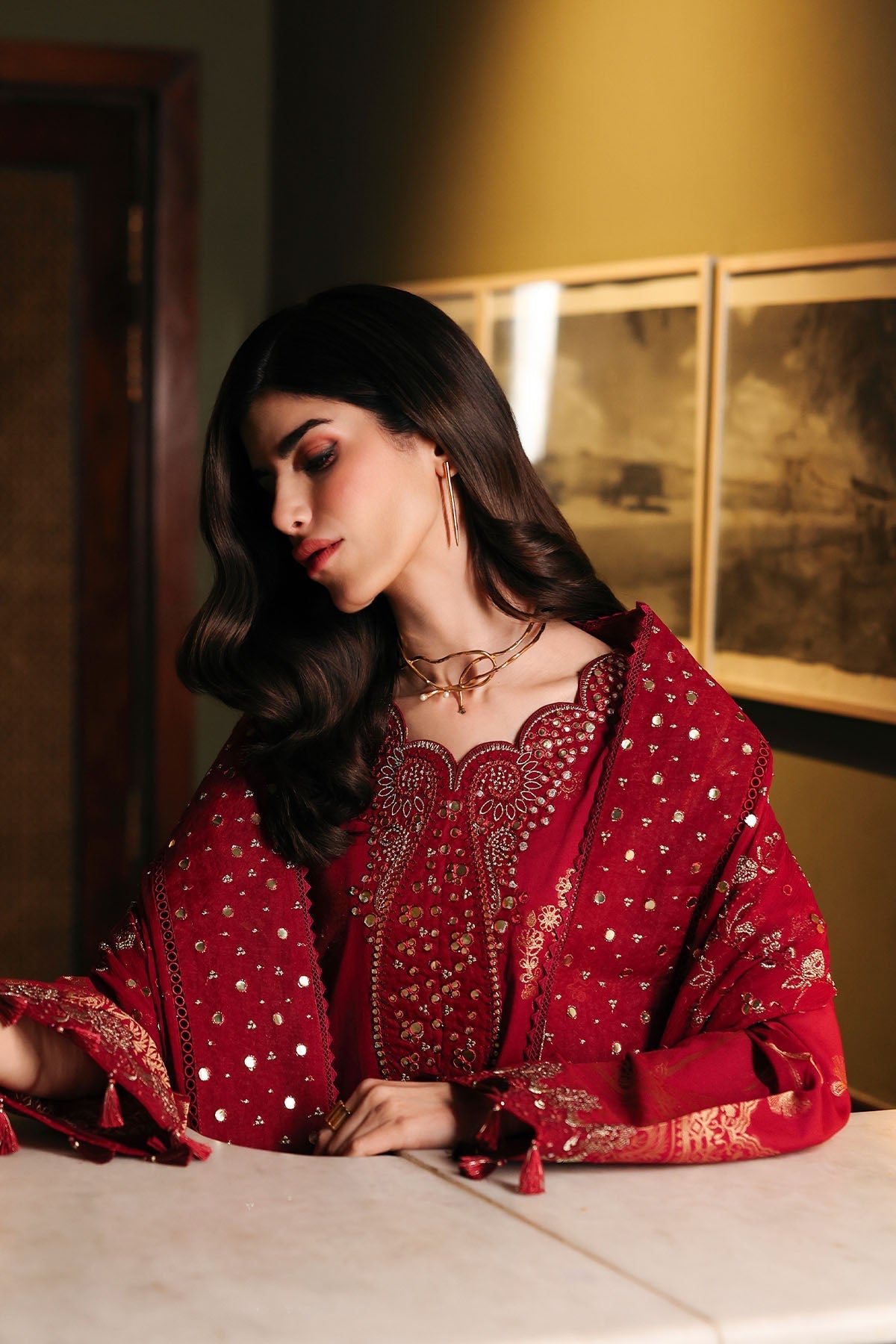 Nureh | Exclusive Jacquard | NE-225 - Luxury Dress - available at Maria Faisal in UK and USA.