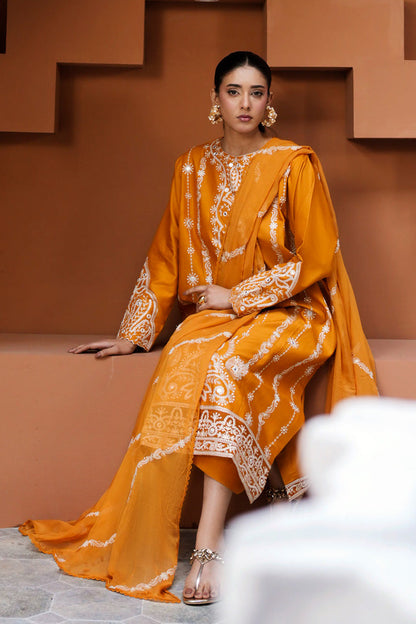 Marjjan | Leya Collection | MBL-95 (MUSTARD) - Luxury Dress - available at Maria Faisal in UK and USA.