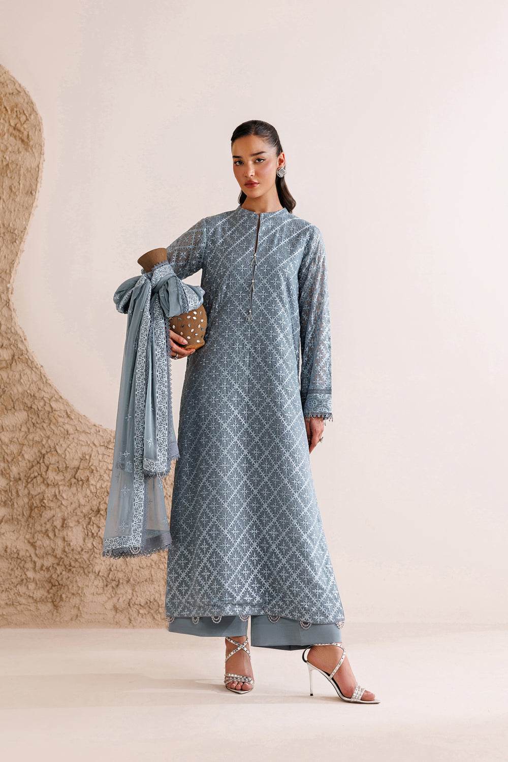 Farasha | Chiffon Threads 26 | PALE SLATE - Formal Dress - available at Maria Faisal in UK and USA.