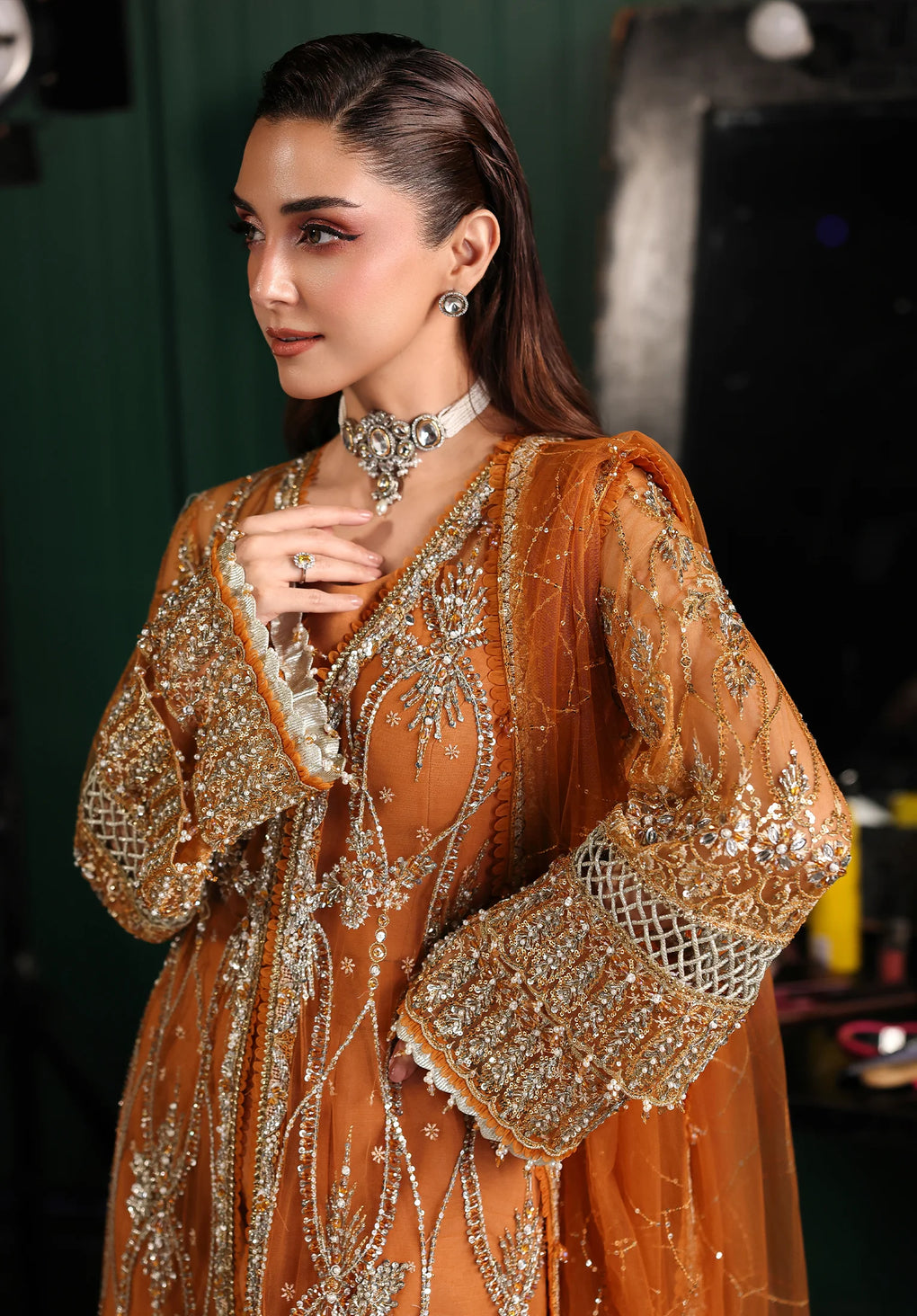 Elaf Premium | Stardom Formal Handwork 25 | ESH-09 SAFFRON - Formal Dress - available at Maria Faisal in UK and USA.