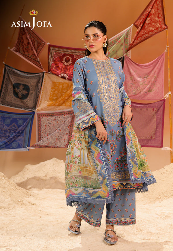 Asim Jofa | Summer Rhapsody | AJUBU-11 Printed Embroidered Lawn - Ladies Clothes - Maria Faisal