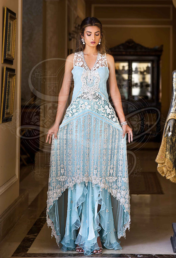 Layla Chatoor | Luxury Pret | Aquamarine Blue - Luxury Dress - available at Maria Faisal in UK and USA.