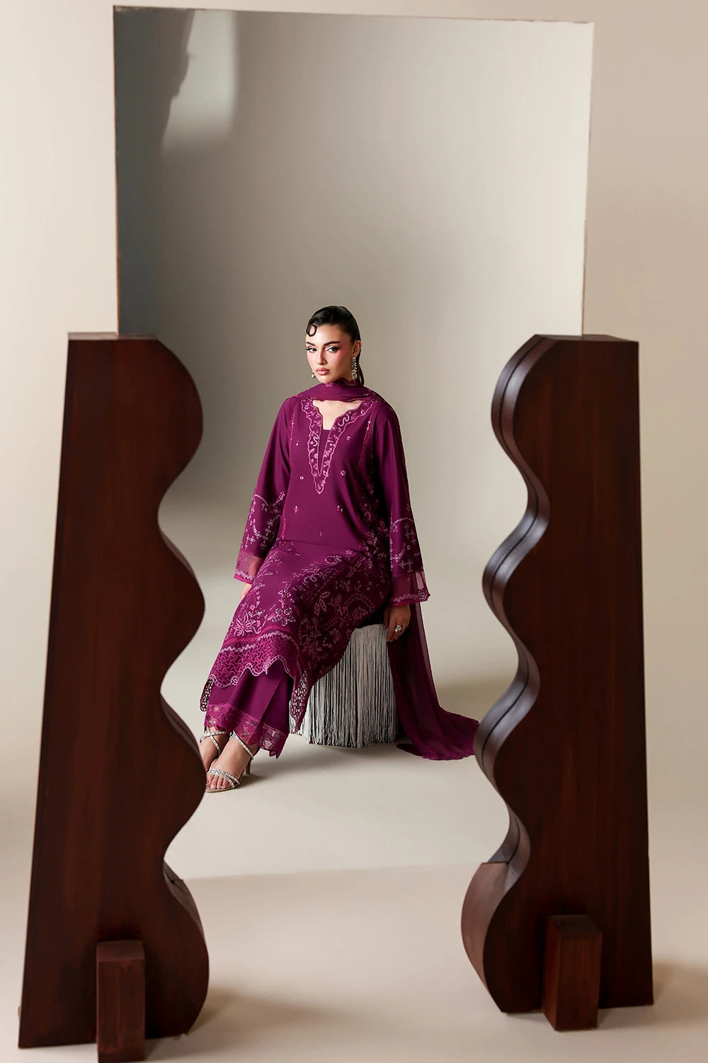 Azure | Luxury Lawn 26 | Grovy Garnet - Luxury Dress - available at Maria Faisal in UK and USA.
