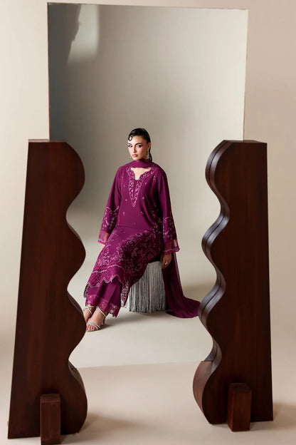 Azure | Luxury Lawn 26 | Grovy Garnet - Luxury Dress - available at Maria Faisal in UK and USA.
